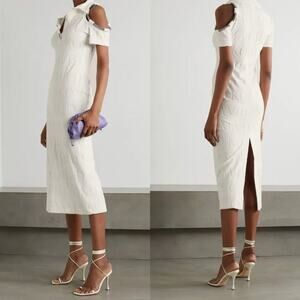 David Koma Crystal Embellished DK Intarsia Terry Logo Midi Dress White Size US 6